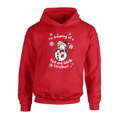 Kinder United rot & weiß Schneemann Weihnachten Hoodie Fanmade KIDS