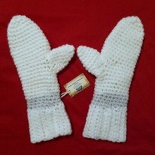 GREAT GIFT Womens Soft Warm Crochet Mittens White  Silver - New with tags