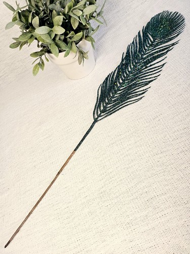 Large Glitter Peacock Feather | Blue Green | Artificial Fake Faux | Flower | UK - Picture 3 of 4