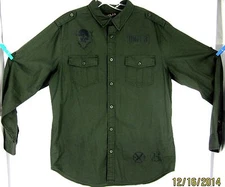 HELIX LARGE STNDRD 817 UNIT 8 SKULL  LONG-SLEEVE SOLID GREEN BUTTON-FRONT SHIRT