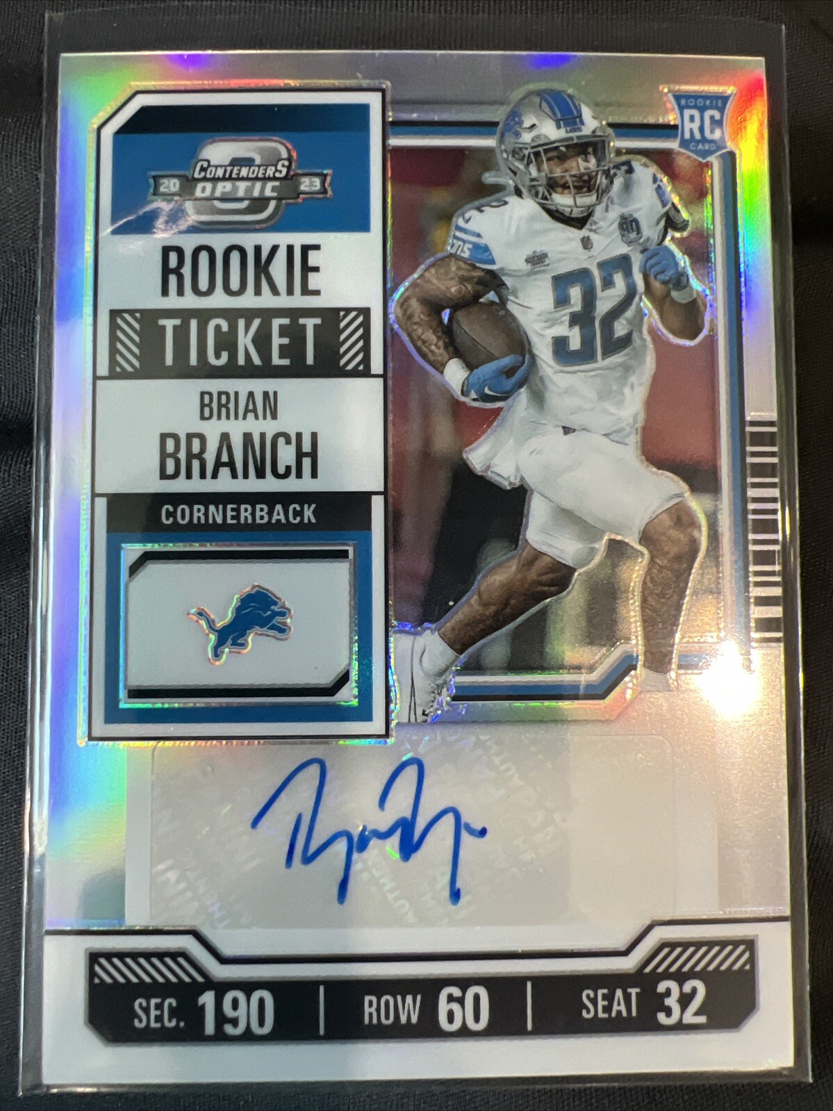 2023 Contenders Optic Brian Branch #148 RC Rookie Auto Silver Holo Lions 🔥🏈💎