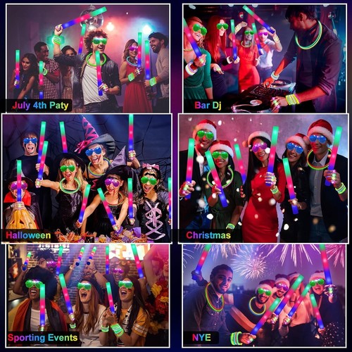 Vibrant 150 PCS Neon Party Supplies - Glow Sticks, Glasses, Finger Lights Set - 第 6/9 張圖片