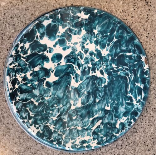 CHRYSOLITE GREEN white SWIRL deep PIE Plate PAN Graniteware Enamelware ANTIQUE - Picture 3 of 10