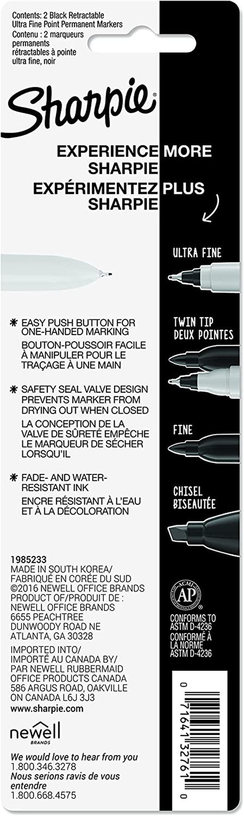 SHARPIE Retractable Permanent Markers, Ultra Fine Point, Black, 2 Count