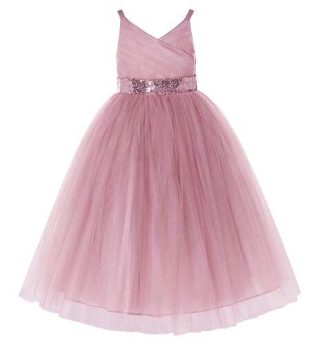 V-Neck Tulle Flower Girl Dress Birthday Dress Ball Gown Princess Gown Prom Dress - Picture 12 of 17