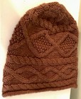 Horizontal Cable Knit OS Brown Slouchy Beanie Hat — photo 6