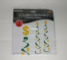 Beistle Dollar Sign Whirls Hanging Decorations 3 Pieces New Party Supplies Decor