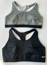 Nike Pro Dri-Fit Sports Bras Black Green Racerback Activewear Fitness Gym Size M