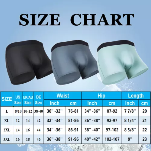 3 PIEZAS Hombres 3D-Bolsa Boxer Calzoncillos Anti-Rozaduras Ropa Interior Seda Hielo Transpirable - Imagen 2 de 38