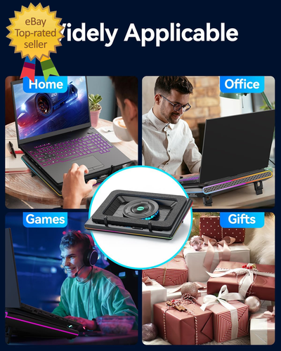 RGB Laptop Cooling Pad, Gaming Laptop Cooler with Powerful Turbofan, Fast Coolin - Afbeelding 6 van 7