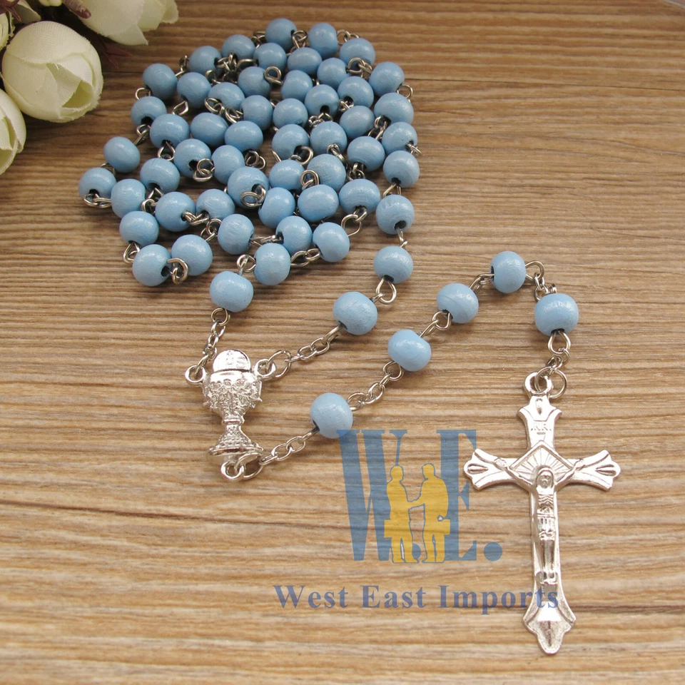 Collar Rosario 12 PIEZAS Favor Primera Comunión Azul Perfumado Rosa Pétalo Regalo Foto 4 de 4