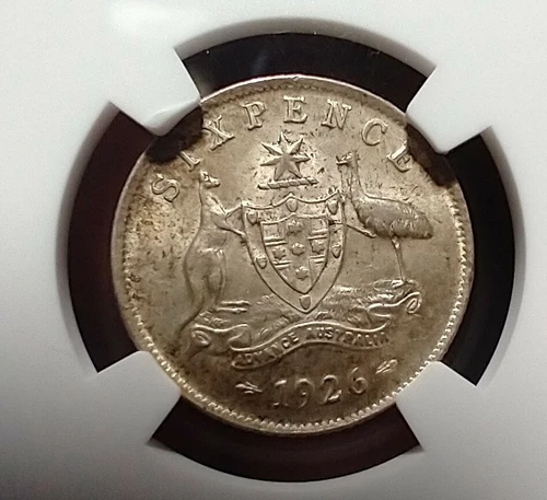 Australia 1926 Sixpence Uncirculated NGC MS62 Rate Serif Variety