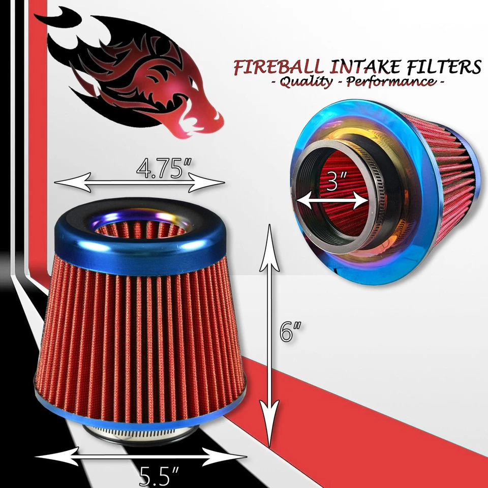 Kit de filtro de admisión de aire frío reutilizable de alto rendimiento de alto flujo de 3" rojo para Jeep Foto 2 de 4