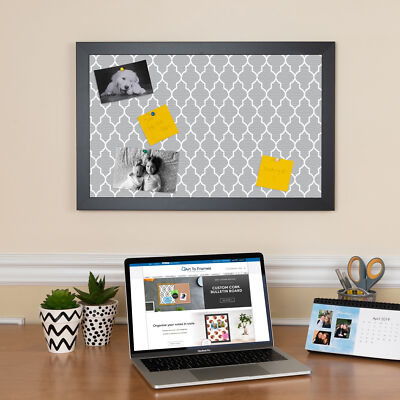 ArtToFrames Custom Cork Bulletin Board Quatrefoil Framed in Satin Black
