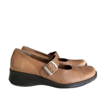 Vintage 90s Y2k Era Light Brown Leather Platform Maryjane Buckle Shoes 6/6.5