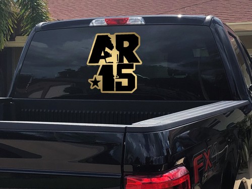 AR-15 Gun Sticker Black & Gold DECAL w/ image of AR Die-cut STICKER - Picture 12 of 12