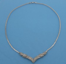 Vintage Sterling Silver 925 Genuine Pave Diamond Necklace Turkey 12.9 Grams
