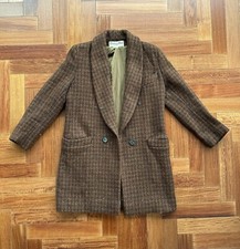 Vintage Christian Dior Tweed Pea Coat - Shawl Collar Heavy Wool Houndstooth