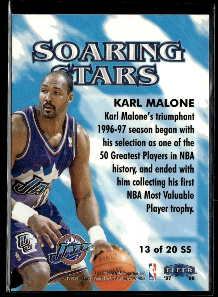 1997-98 Fleer Soaring Stars Karl Malone Utah Jazz #13SS - Image 2 of 2