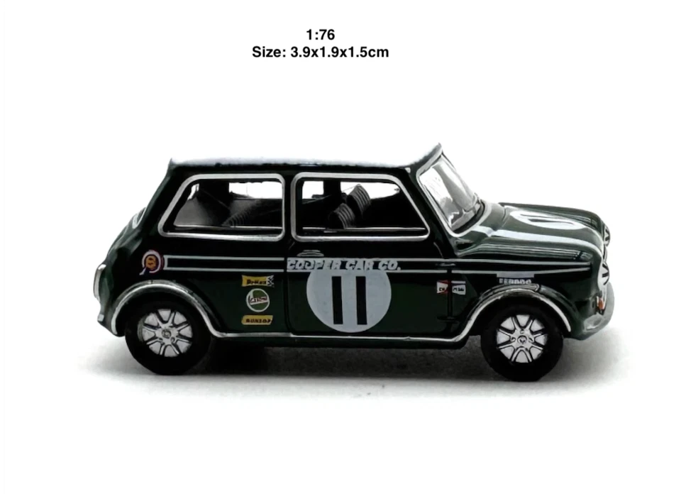 1:76 Green 1968 Mini Cooper S #11 Classic Model Diecast Metal Car - Image 3 of 4