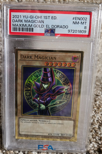Yugioh Dark Magician 2021 (MGED) Maximum Gold: El Dorado primera edición PSA 8 - Imagen 2 de 3