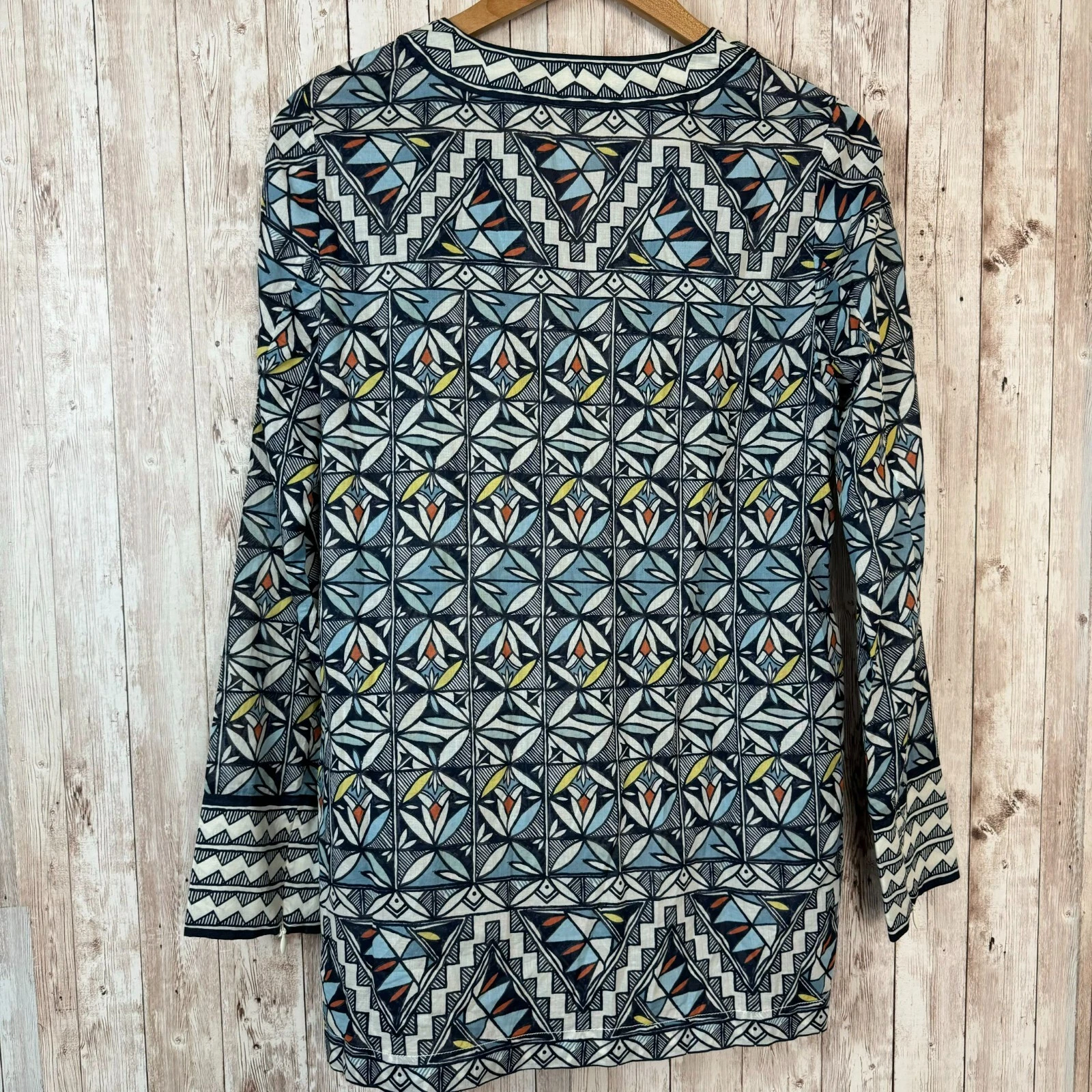 Camicetta tunica donna Tory Burch geometrica manica lunga top cotone blu taglia 6