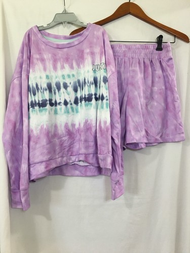 New Justice Girls Tie Dye Long Sleeve Top & Short 2 Pc Pajama Set L,XL - Picture 3 of 4
