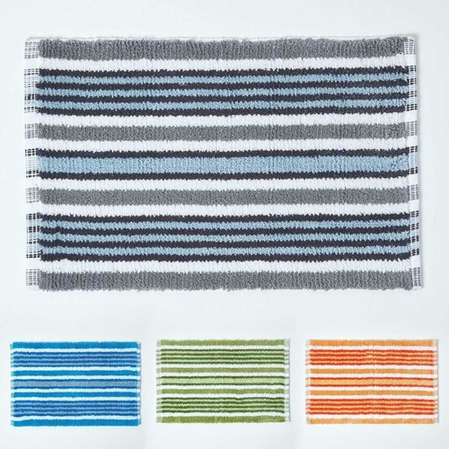 Cotton Striped Bath Mat Non Slip Blue Orange Green Black White Bathroom