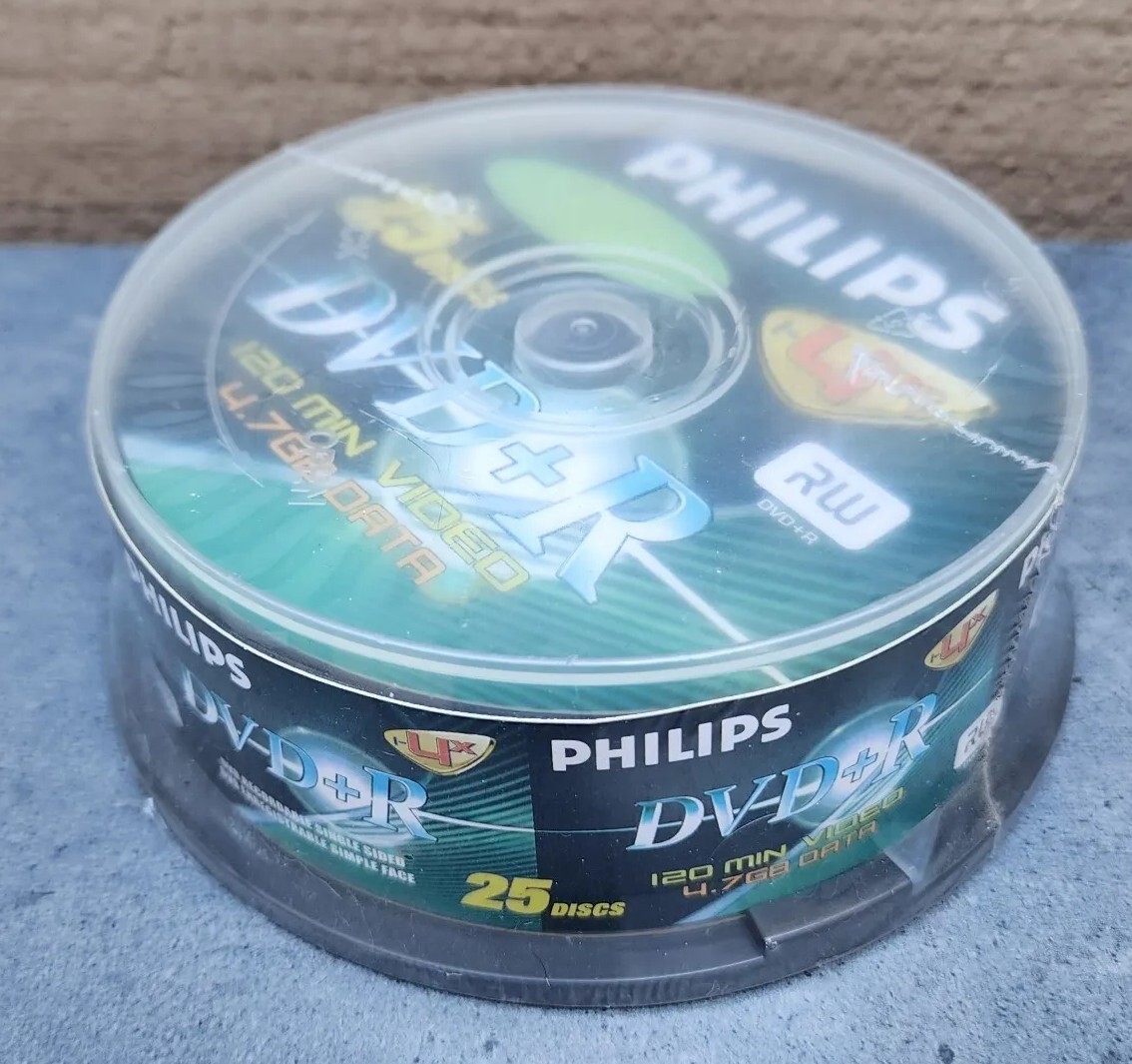 Philips DVDRIS04/721 4.7GB Video 120-Min Data DVD+R 25 Pack Cake Box Spindle