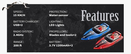2 Pack 10" Fast RC Boat 15KPH, Pool/Saltwater, Summer Toy for Kids Adults - Picture 9 of 12