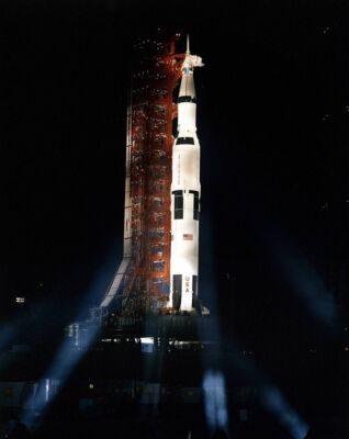 APOLLO 14 SATURN V AT NIGHT ROCKET TO THE MOON - 8X10 NASA PHOTOGRAPH REPRINT
