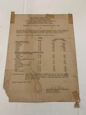 WWII 1945 Office Of Price Administration OPA Cheese Retail Price List