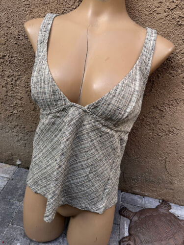 Patrizia Pepe Italy Beige/Brown Sleeveless Top with Side Zipper - Women's Sz 44