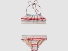 New 99 Toobydoo NY Big Girl's Red Beige Striped Bandeau Bikini Swim Set 9/10