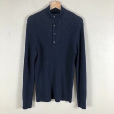 Express Sweater Men Large Blue Cotton Knit Pullover 1/4 Zip Snap Layering Casual