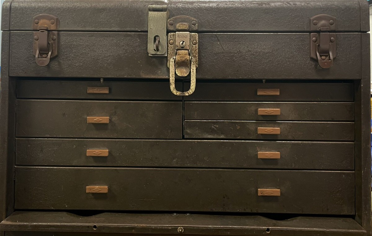 Vintage Kennedy Machinist Tool Box 7 Drawer 520 Brown w/ Leather