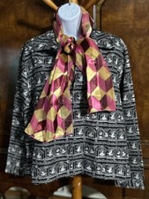 CHICOS Ladies Silk Zip Front Jacket Size 2 Black White Silhouette Portraiture