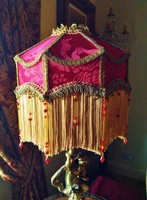 Duchess, Victorian glass beaded lampshade. Crimson red silk damask 12