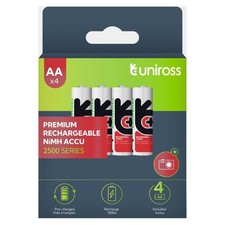 4 x UNIROSS AA 2500mAh NiMH Rechargeable Batteries Pre Charged - LR06 HR06 ACCU 2.99 per battery