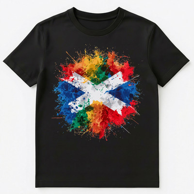 T-Shirt Colorful Paint Splash Schottland Flagge Kunst Grafik Unisex