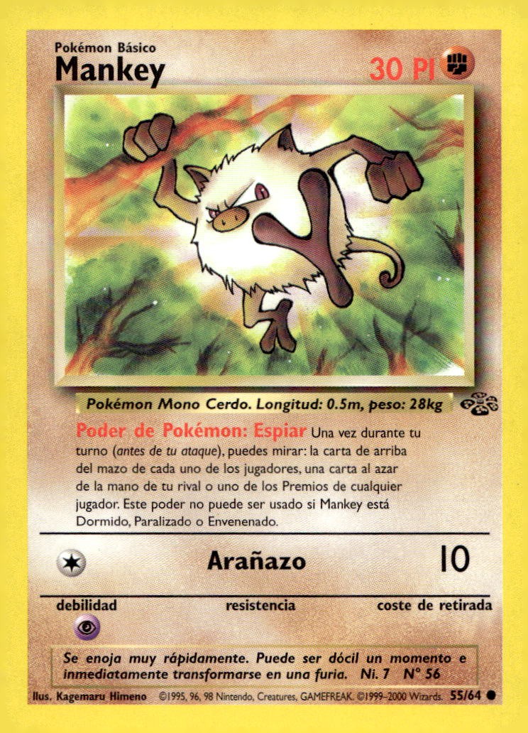 Mankey 55/64 Common Jungle Pokemon 1st Edition Near Mint