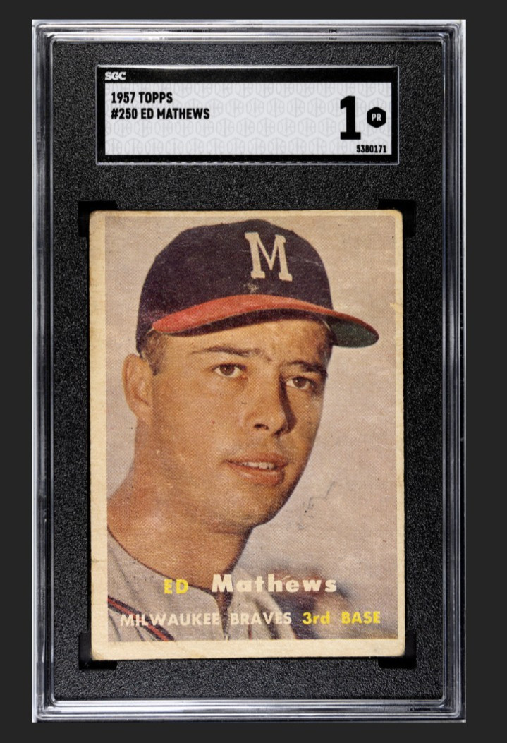 1957 Topps - Eddie Mathews #250 Milwaukee Braves SGC 1.0 MLB Baseball HOF