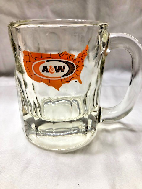 A&W Root Beer 1970 Rare Vintage Glass 4.5”Mug/Orange Logo with US Map/1 lb 12 oz