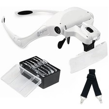 Headband Headset Head Lamp Light 2 LED Jeweler Magnifier Magnifying Glass Loupe