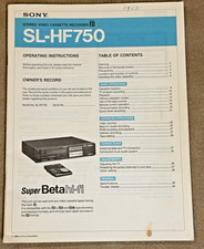 Original Sony SL-HF750 Super Beta Hi-Fi Stereo VCR Operating Instructions VTG