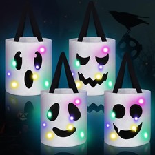 4 Pcs Light up Halloween Bucket Trick or Treat, White
