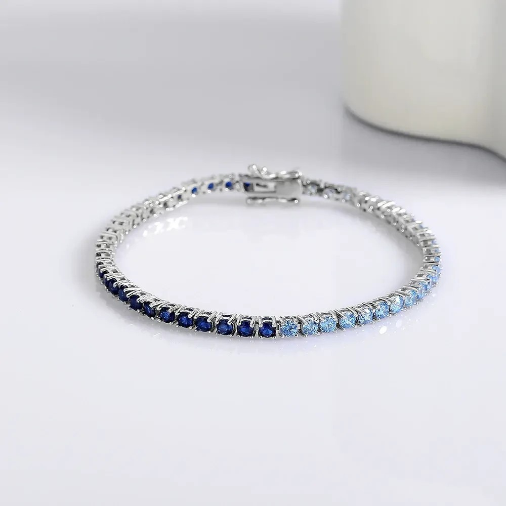 8Ct Round Aquamarine And Blue Sapphire Tennis Bracelet 14k White Gold Plated