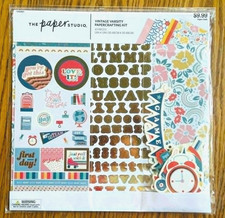 The Paper Studio 43 Piece Vintage Varsity Paper Crafting Kit Retro Scrapbooking