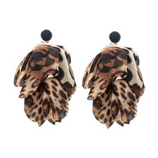 Chiffon Flower Earrings for Women Big Petal Dangle Floral Tassel Earrings Boho J