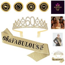 Elegant 60  Fabulous Sash with Gold Crown Tiara for Birthday Celebrations